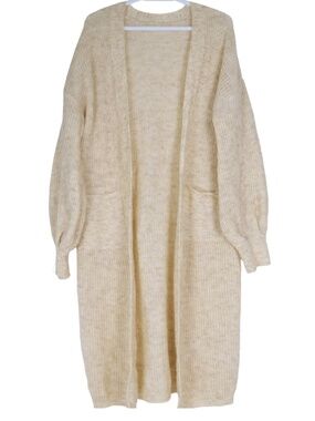 SHEIN Womens L Cream Longline Fluffy Cardigan Sweater Oversized Open Front